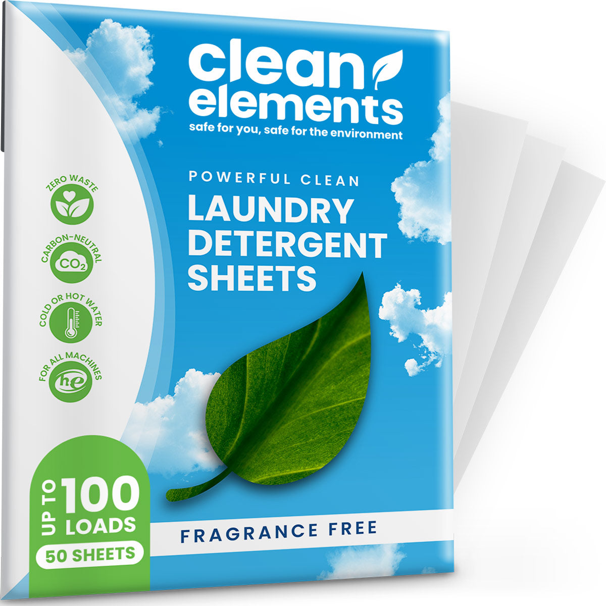 Laundy Detergent Sheets for 100 Loads, 50 Sheets - Fragrance Free, Unscented