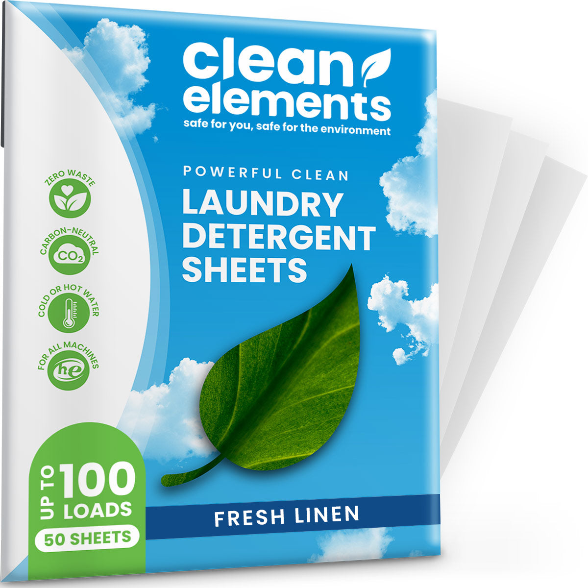 Laundy Detergent Sheets for 100 Loads, 50 Sheets - Fresh Linen Scent